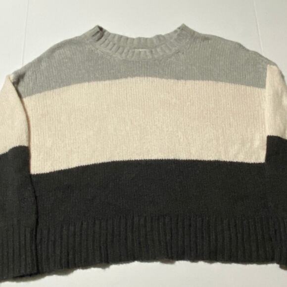 American Eagle Women's Pullover Striped Sweater Size Large Gray Black Oversize - Picture 8 of 8